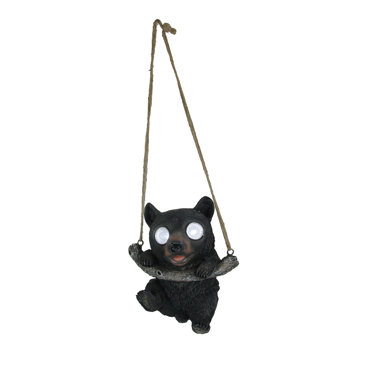 Resin Hanging Black Bear Garden Statue Solar LED Eye Lights Animal Yard Decor
